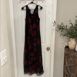 Elegant Black and Red Floral Dress
